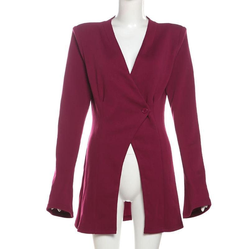 V-Neck Plain Single Breasted Wrap Blazer Product Image