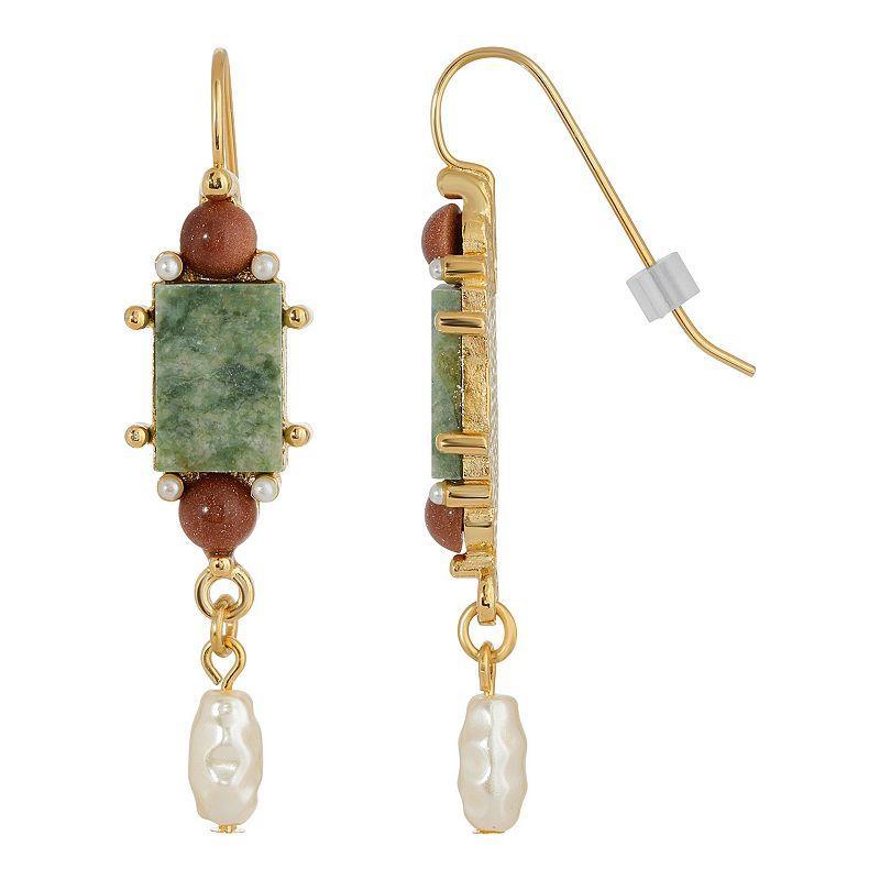 1928 Gold Tone Stone & Simulated Pearl Linear Drop Earrings, Womens, Green Product Image