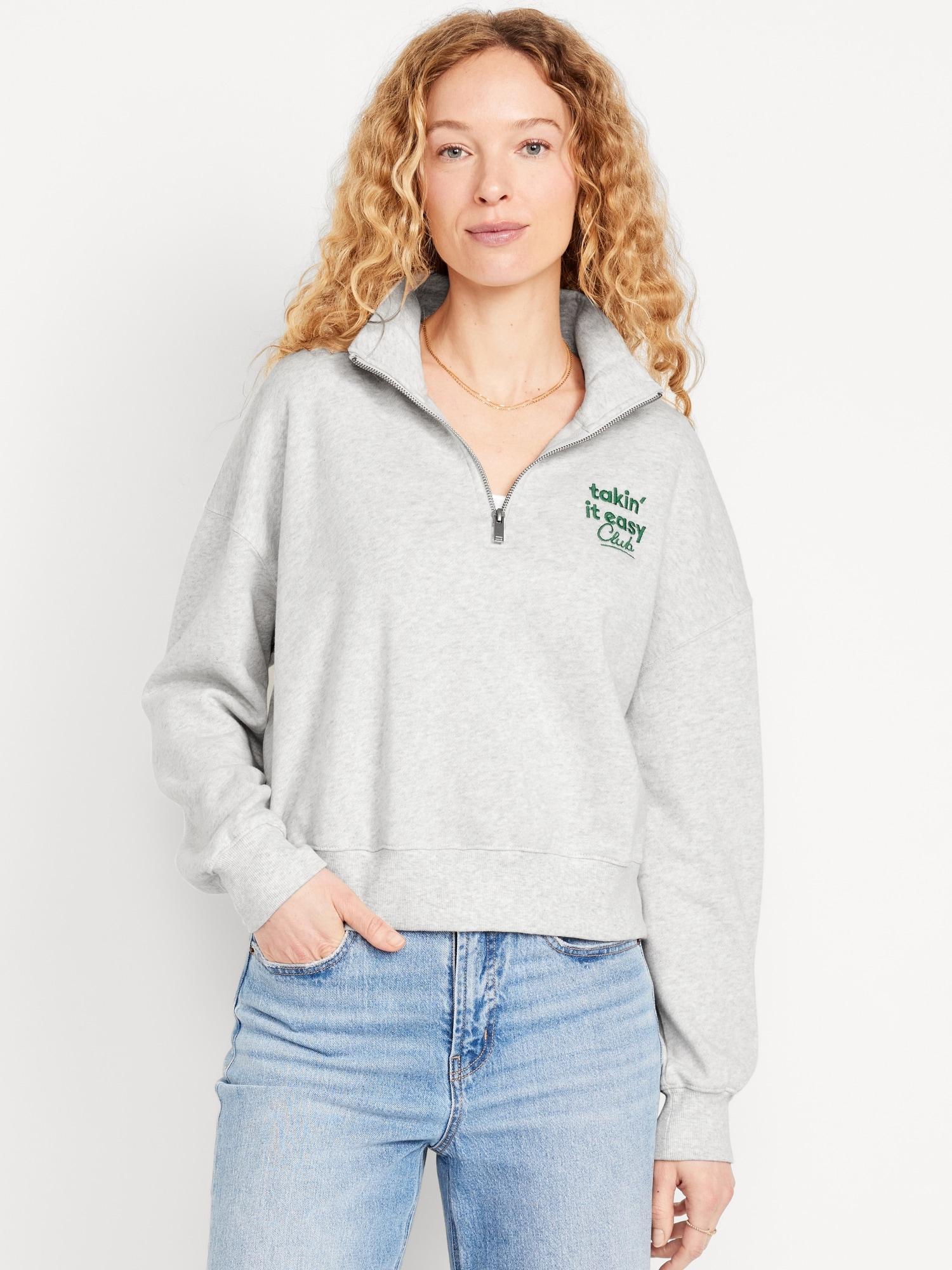 Oversized 1/2-Zip Cropped Pullover for Women Product Image