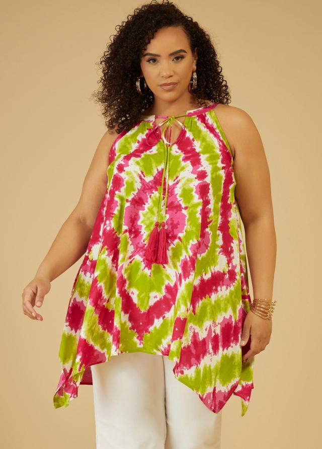 Plus Size Tie Dyed Asymmetric Top, - Ashley Stewart Product Image