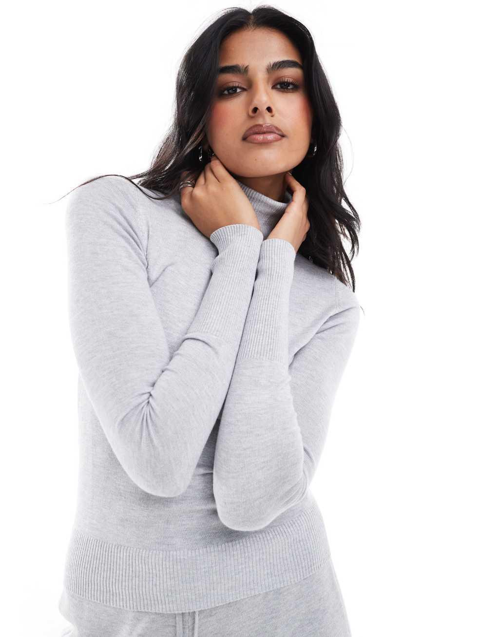 Stradivarius roll neck long sleeve knitted top in gray - part of a set Product Image