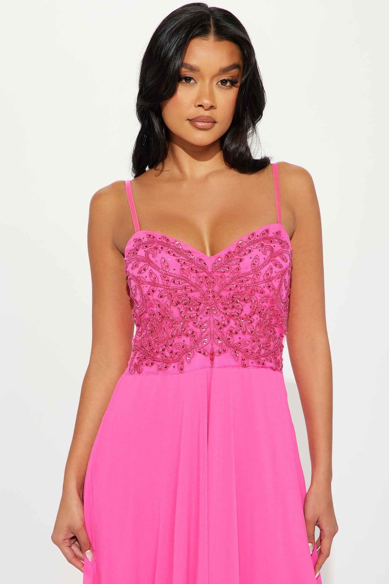 Gracie Chiffon Gown - Fuchsia Product Image