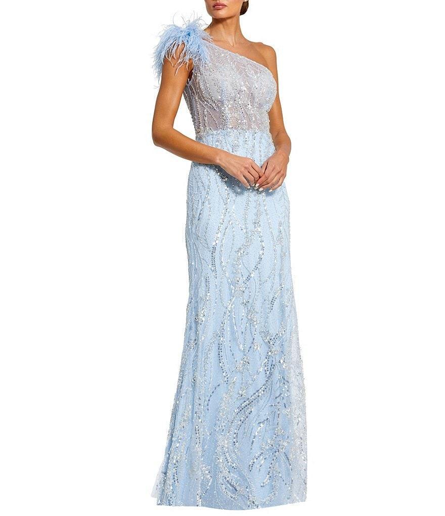 Mac Duggal Feathered One Shoulder Embroidered Applique Gown product image