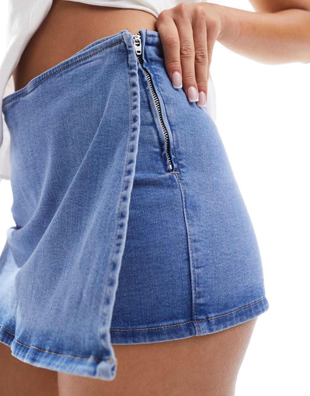 ASOS DESIGN denim wrap front skort in bleach Product Image