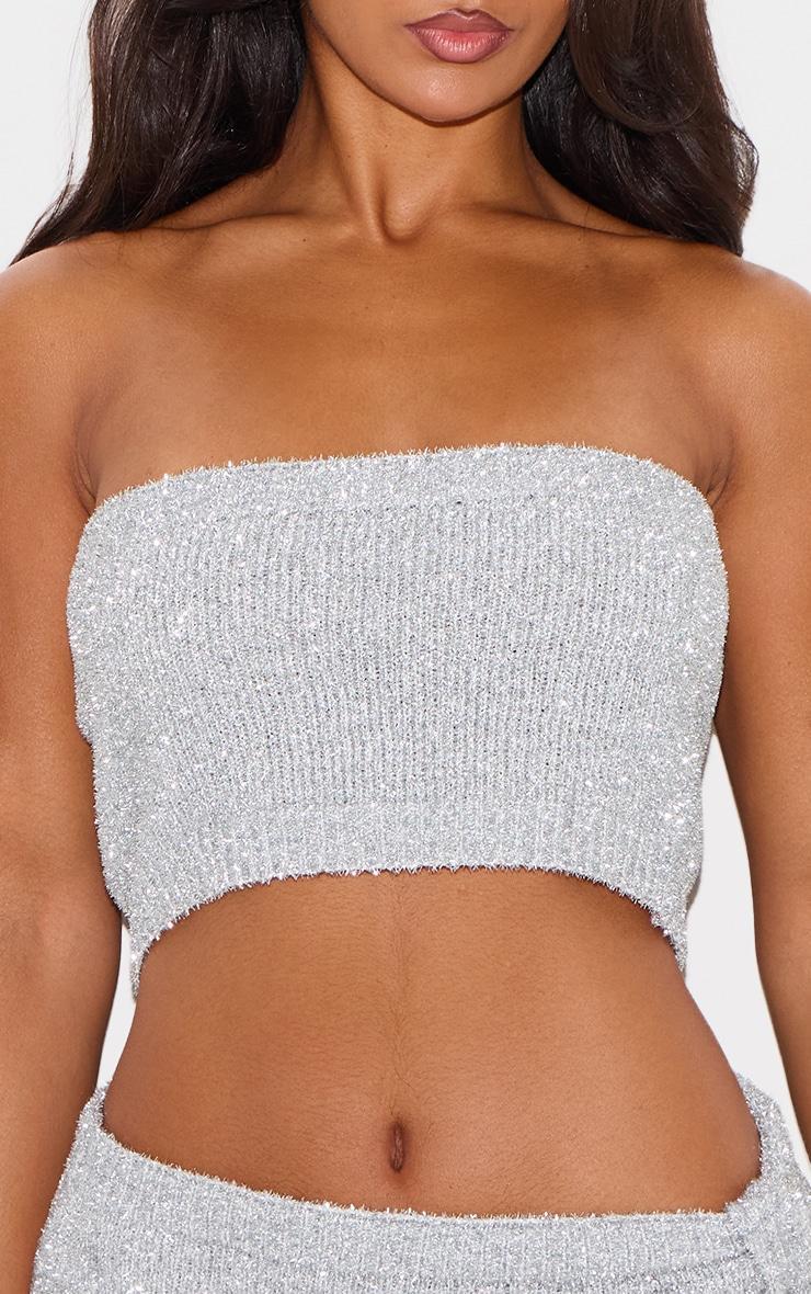 Silver Tinsel Knit Bandeau Top Product Image