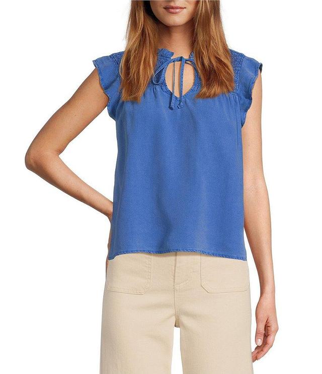 Cloth & Stone Smocked Ruffled Split V-Neck Top Product Image