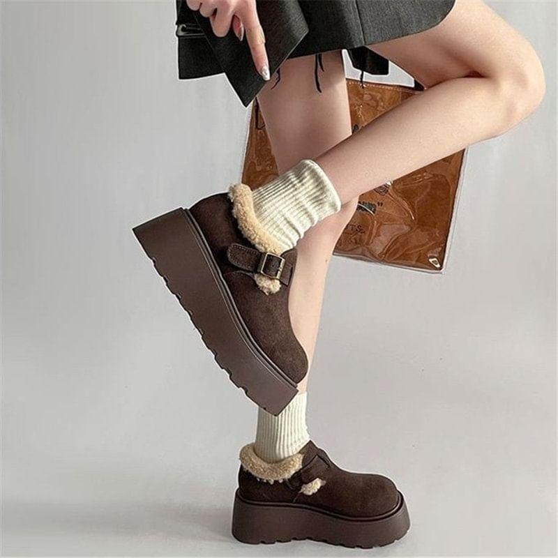 Buckled Fleece-Lined Platform Loafers Product Image