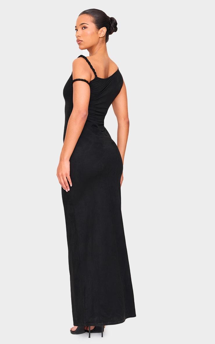 Black Faux Suede Twist Shoulder Maxi Dress Product Image