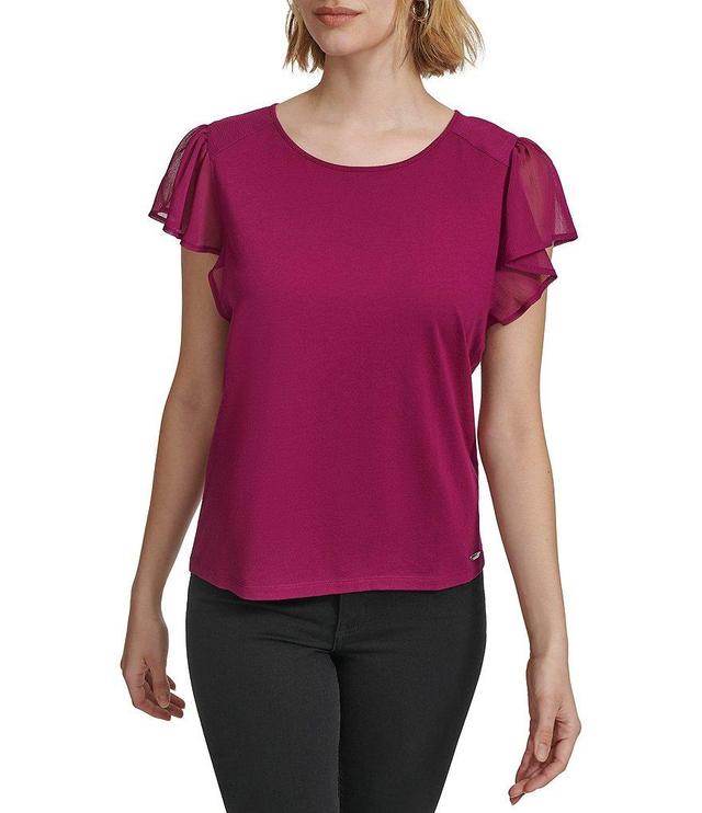 Calvin Klein Crew Neckline Flutter Cap Sleeve Blouse Product Image