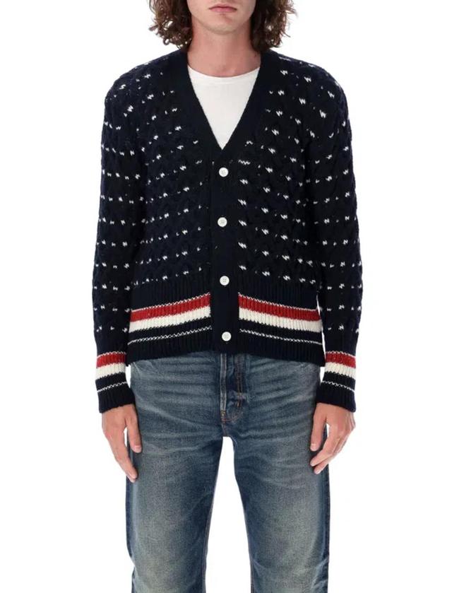 All-over Cable Stitch Cardigan In Blue Product Image