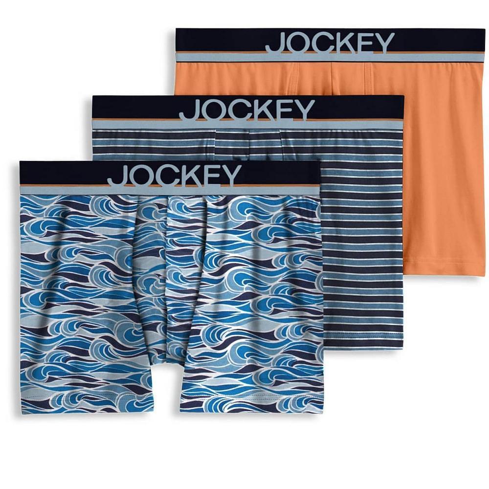 Jockey Men's Casual Cotton Stretch 3" Trunk - 3 Pack L Rip Current/Beach Bonfire/Punting Chambray Stripe Product Image