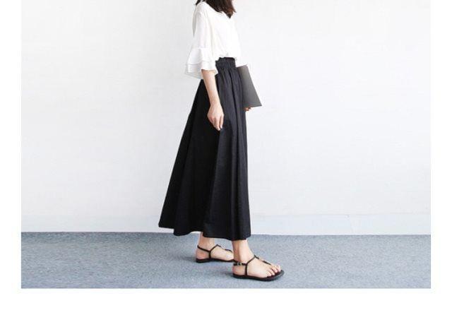 High Waist Plain Midi A-Line Pleated Skirt Product Image