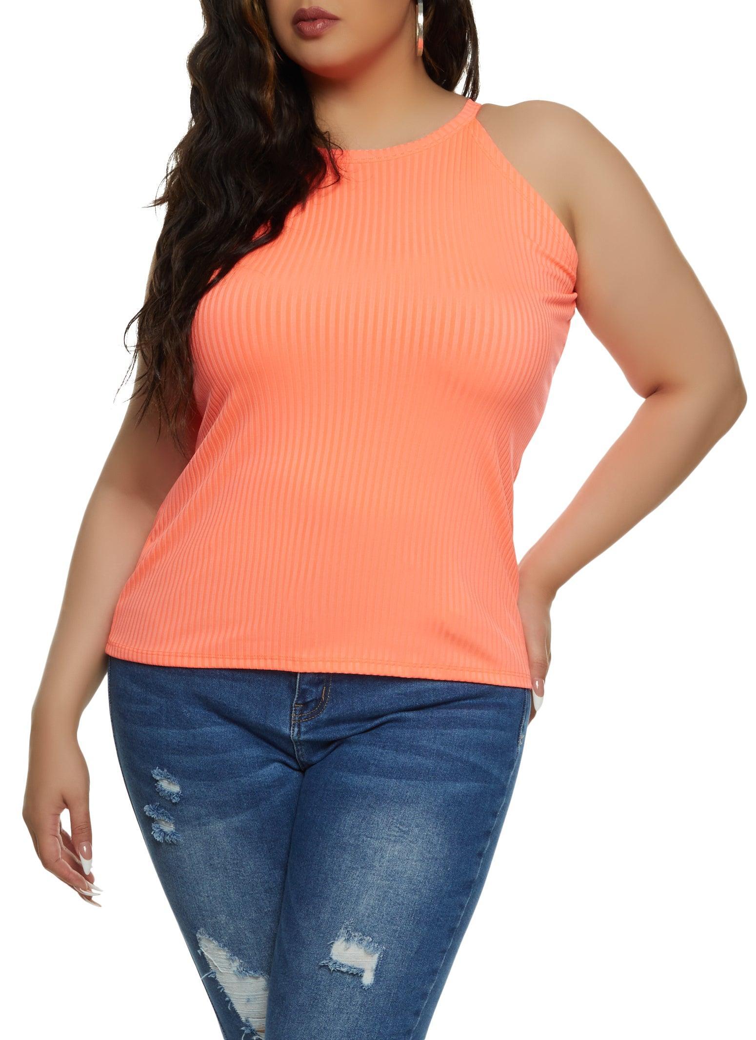 Womens Plus Size Ribbed High Neck Tank Top Product Image