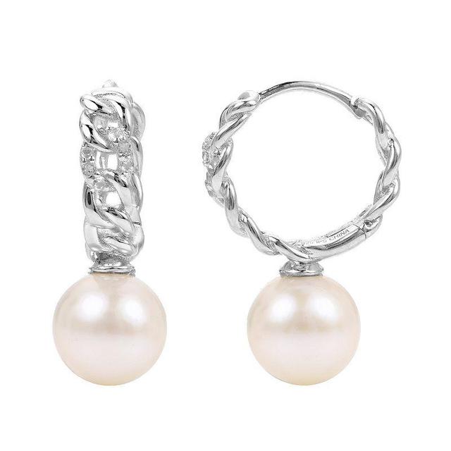 PearLustre by Imperial Sterling Silver Freshwater Cultured Pearl & White Topaz Huggie Hoop Earrings, Womens Product Image