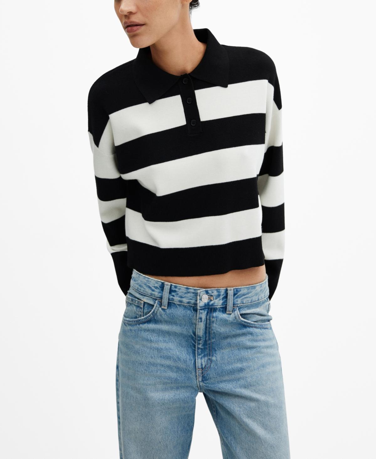 Mango Womens Striped Polo-Neck Sweater Product Image