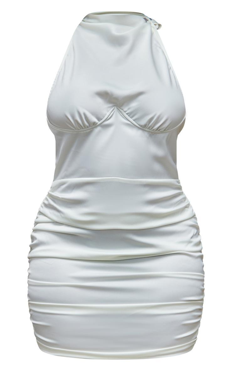 Shape Cream Satin Underbust Halteneck Ruched Bodycon Dress Product Image