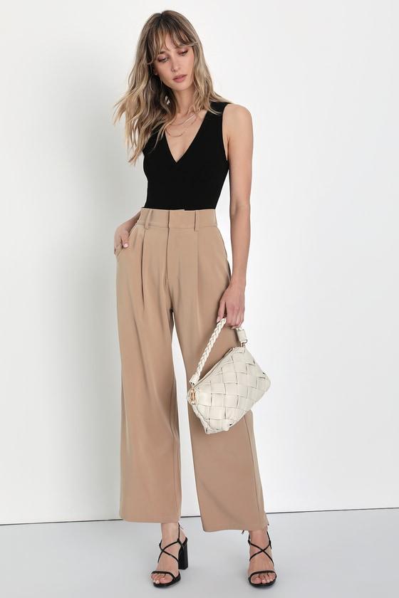 Posh Mindset Taupe High-Waisted Wide-Leg Trouser Pants Product Image