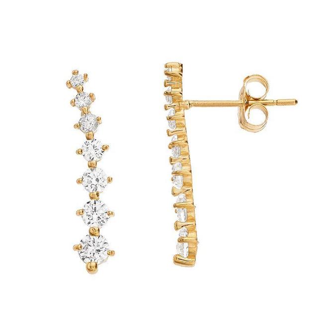 14k Gold Cubic Zirconia Curved Bar Ear Climber Earrings, Womens, Yellow Product Image