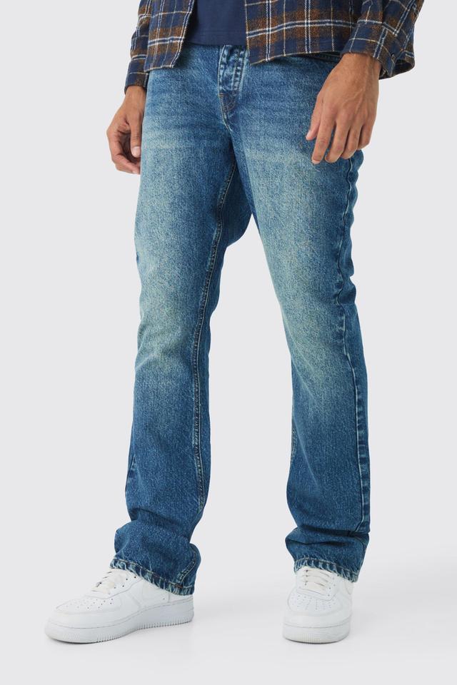 Slim Rigid Flare Jean In Vintage Blue | boohooMAN USA Product Image