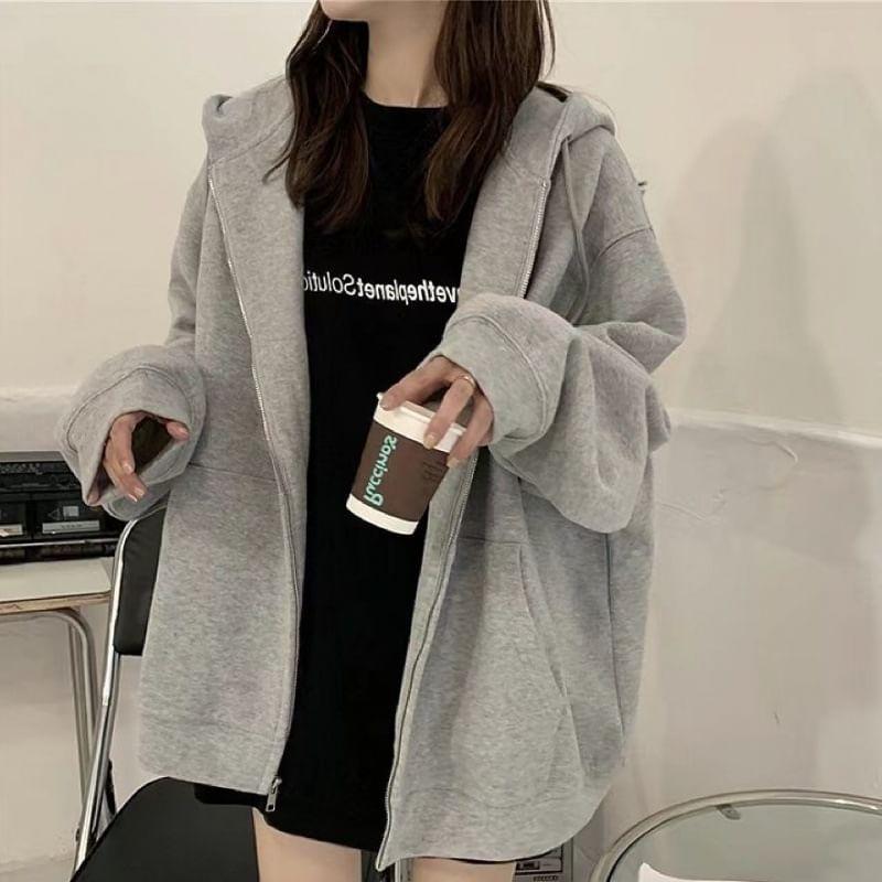 Plain Zip Oversized Hoodie Product Image