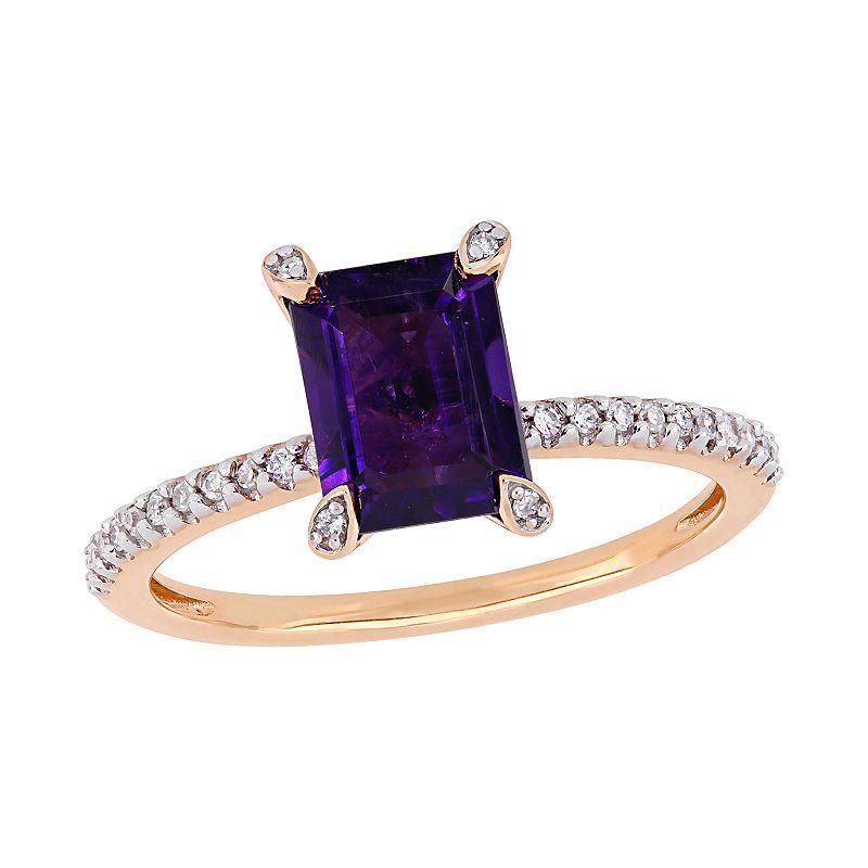 Stella Grace 10k Rose Gold 1/10 Carat T.W. Diamond & Amethyst Ring, Womens Product Image