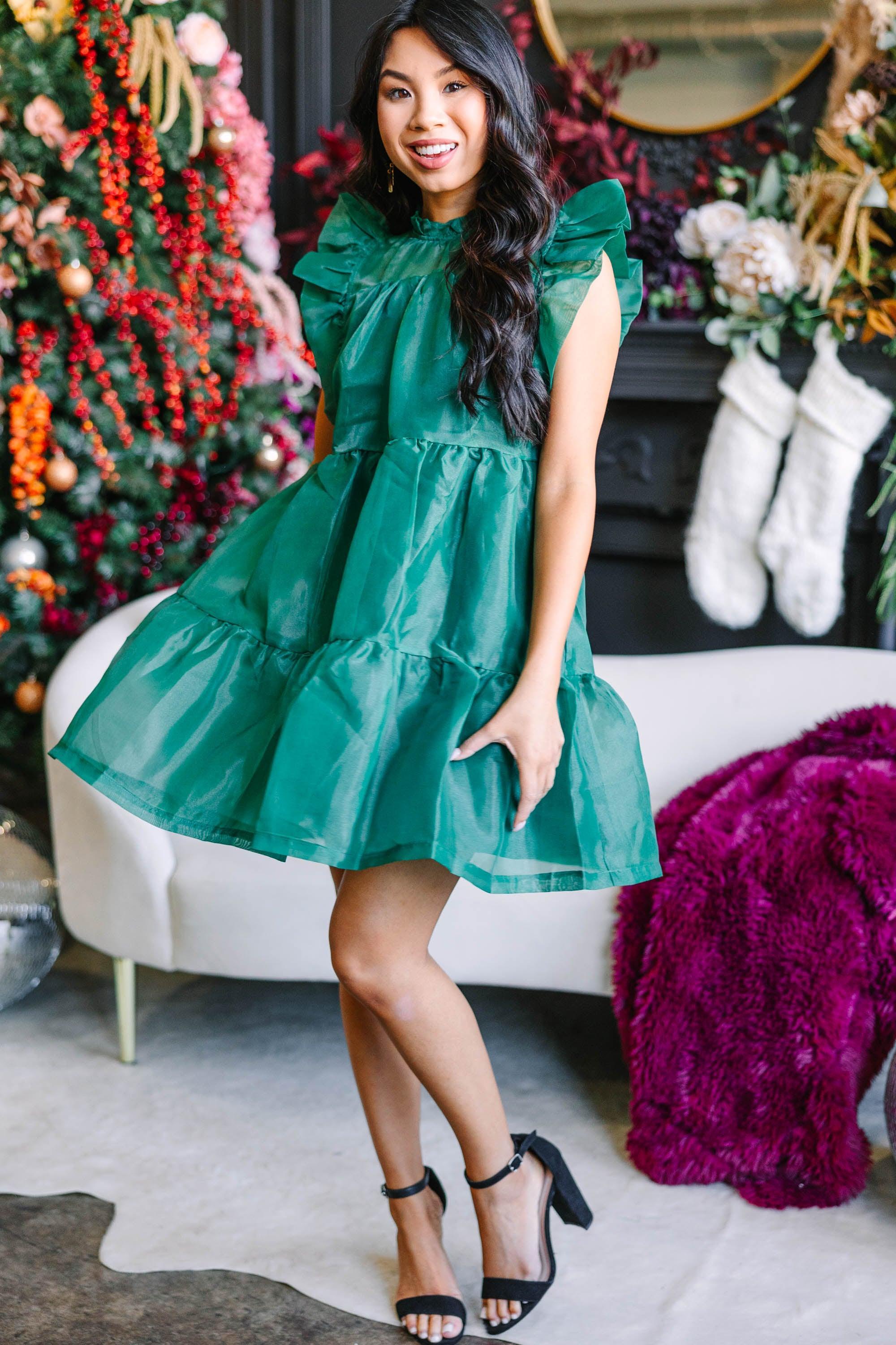 Keep Watch Emerald Green Ruffled Dress Female Product Image