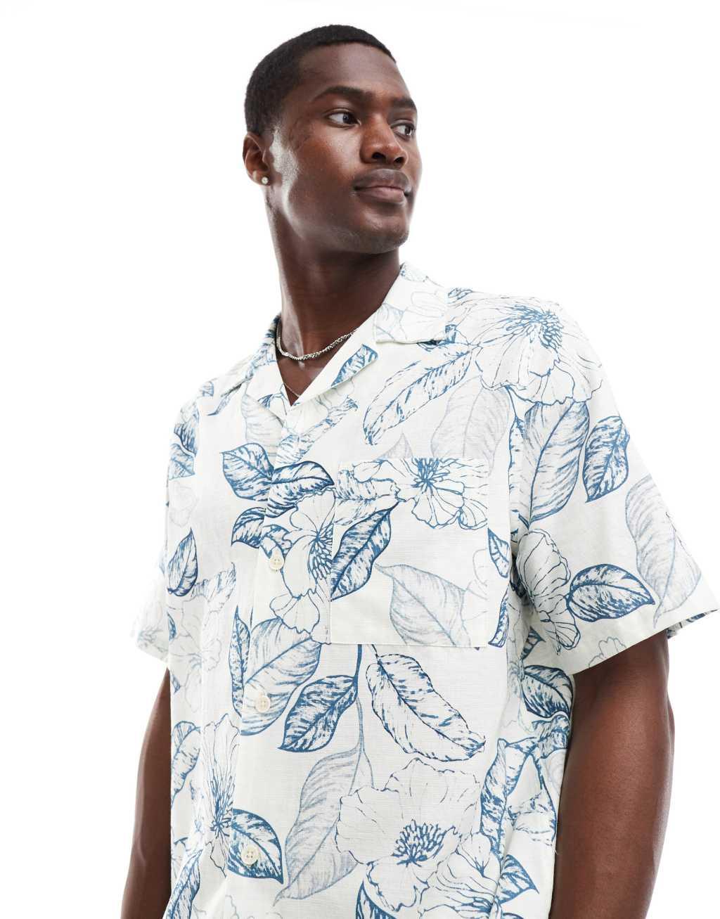 ASOS DESIGN relaxed revere shirt with vintage tropical floral print Product Image