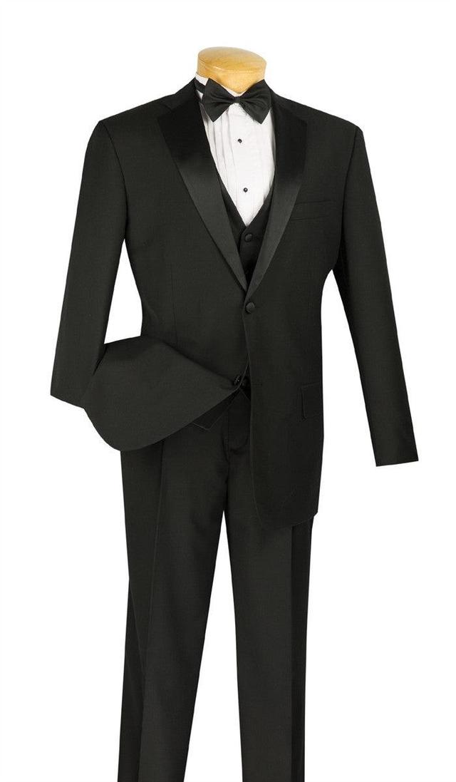 Santorini Collection - Regular Fit Black Tuxedo 4 Piece with Vest Bow Tie Product Image