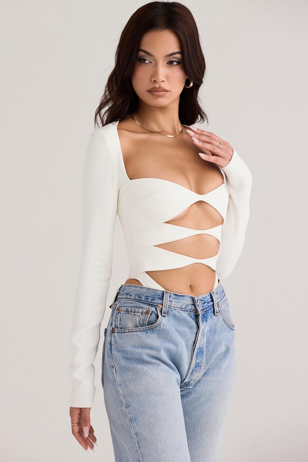 Danica White Cutout Bodysuit Product Image