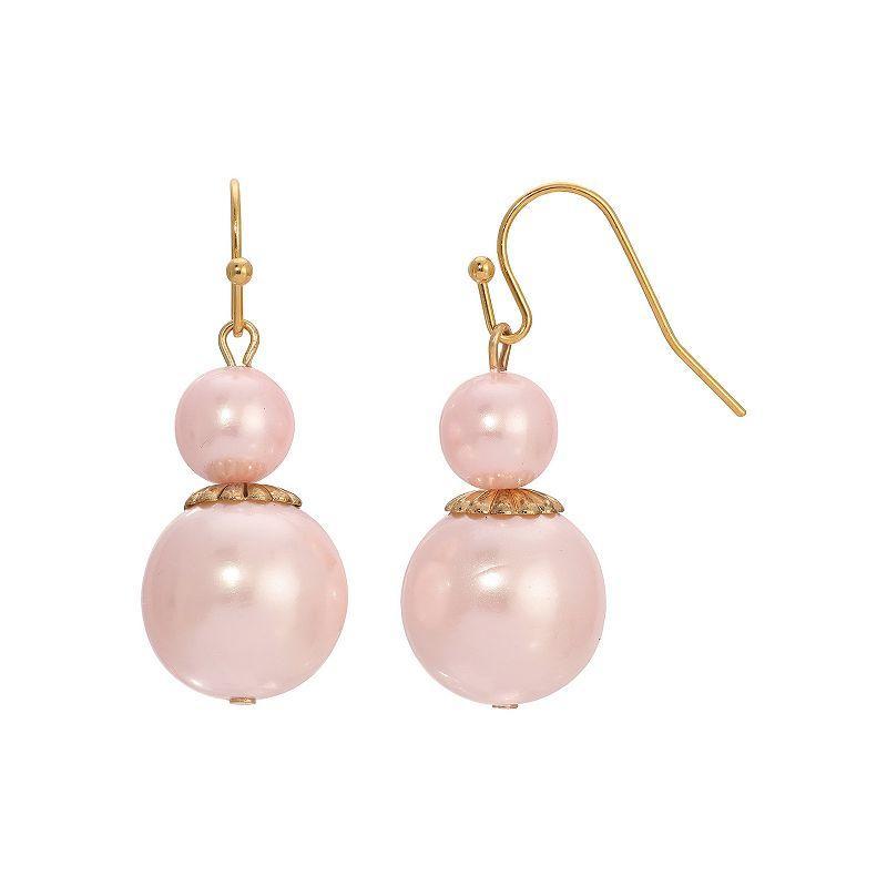 1928 8mm & 14mm Pink Faux Pearls Wire Earrings Product Image