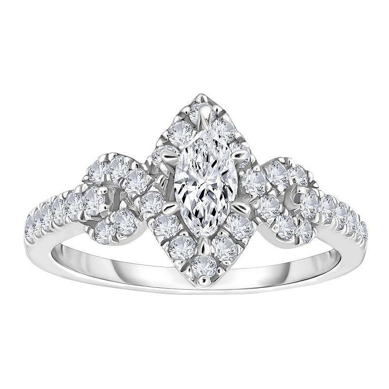 14k White Gold 3/4 Carat T.W. Diamond Marquise Halo Engagement Ring, Womens Product Image