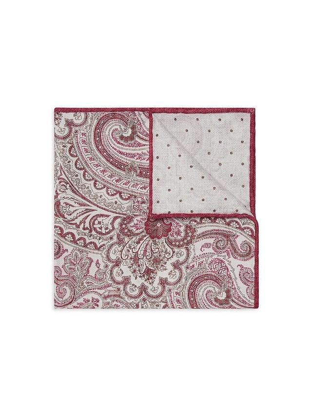 Mens Double Face Silk Pocket Square with Paisley Design Product Image