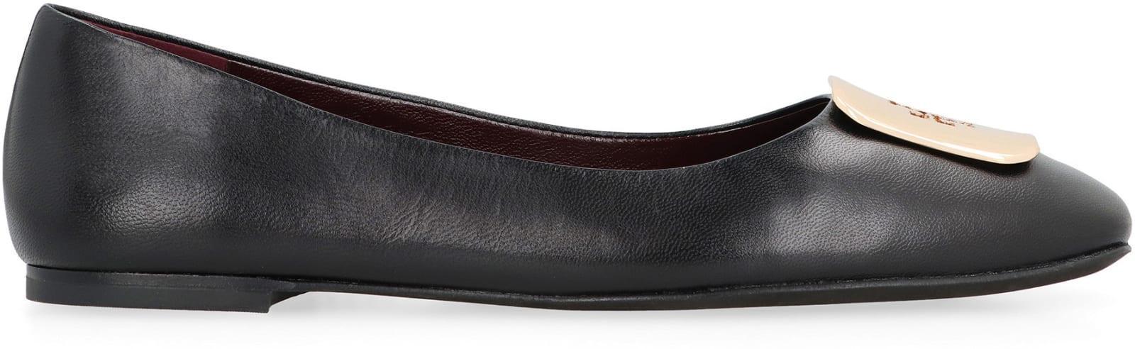 TORY BURCH Georgia Leather Medallion Ballerina Flats In Black Product Image