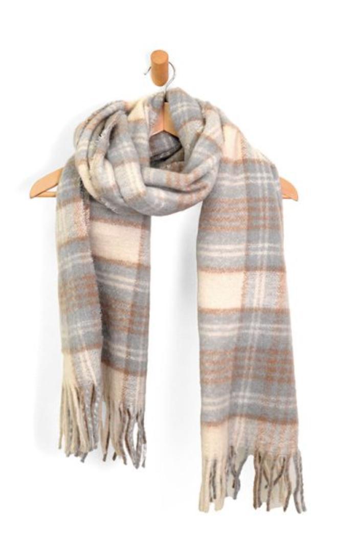 Soft Neutral Tartan Plaid Fring Scarf 190X45 Product Image