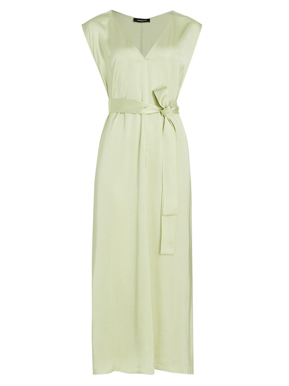 Womens Satin Tie-Waist Sleeveless Midi-Dress Product Image