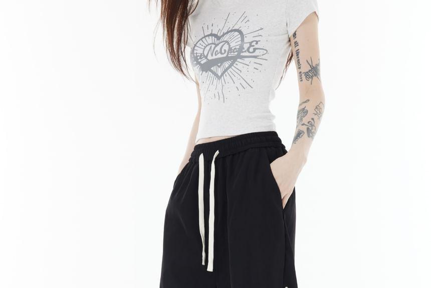 Drawstring Waist Plain Wide Leg Sweatpants Product Image