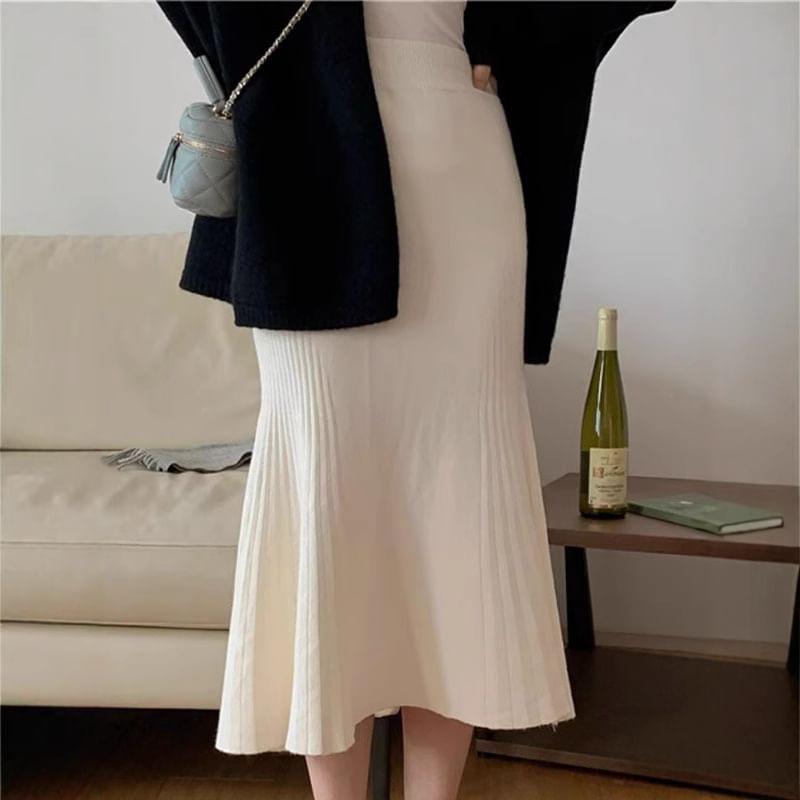 High Rise Plain Midi Fishtail Skirt Product Image