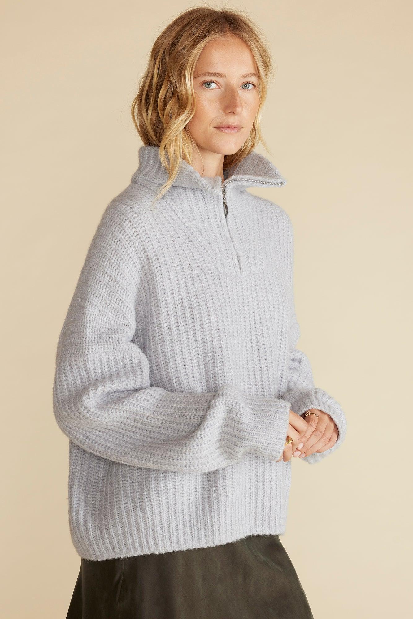 Veronique Chunky Half Zip Pullover Sweater - Heather Grey Product Image