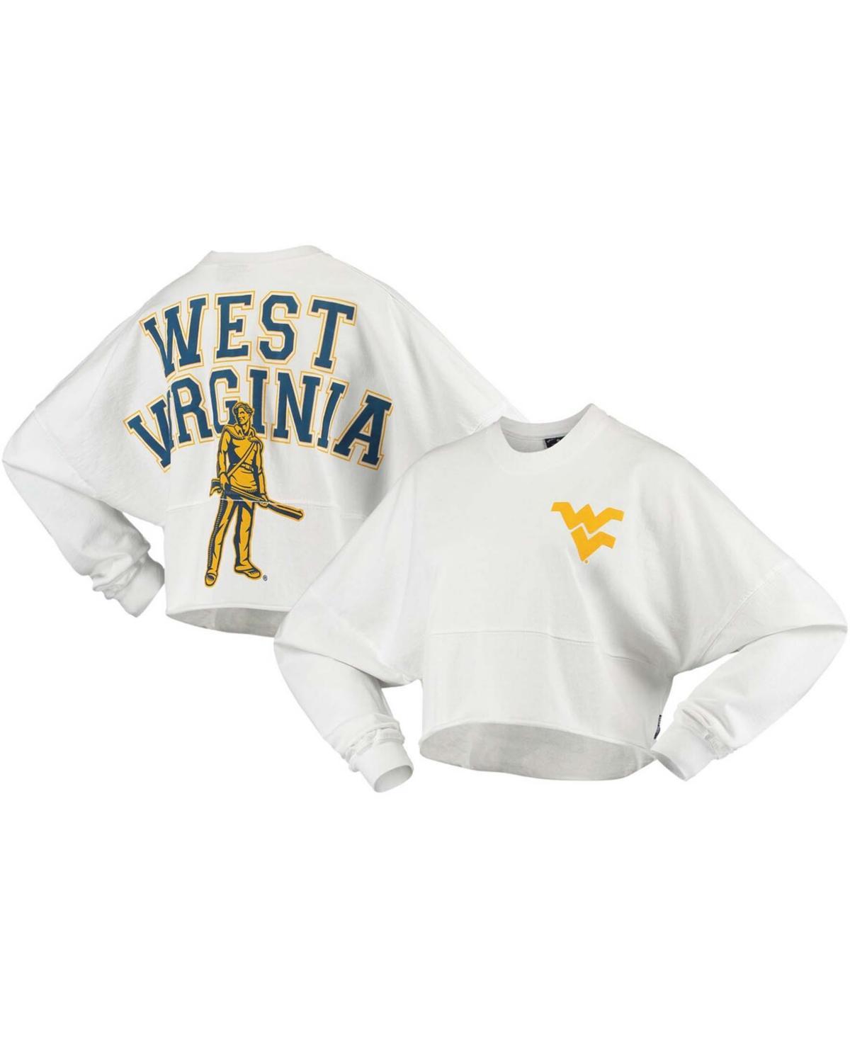 Womens White West Virginia Mountaineers Raw Hem Cropped Long Sleeve T-shirt Product Image