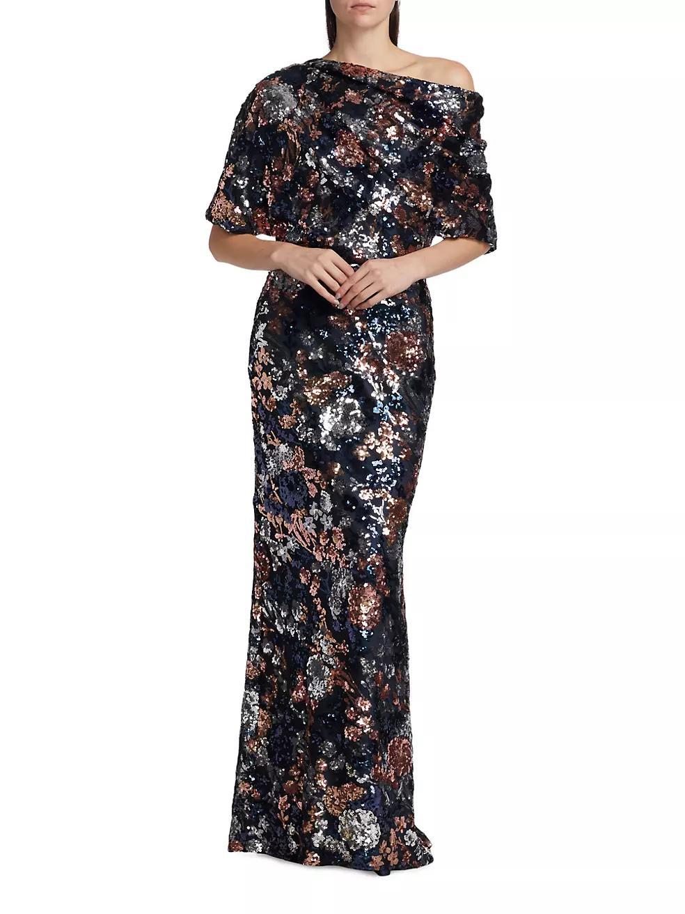 Floral Sequined Off-The-Shoulder Gown Product Image