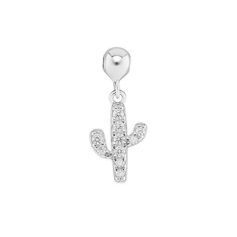 PRIMROSE Sterling Silver Pave Cubic Zirconia Cactus Sliding Charm, Womens, Sterling Clear Product Image