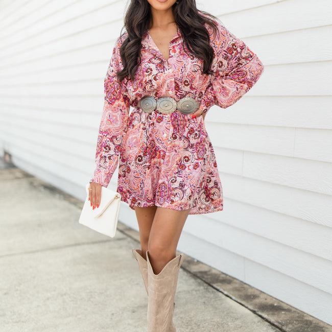 By The Way Multi Paisley Printed Shirt Dress Product Image