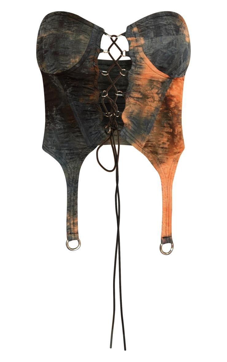 Orange Textured Lace Up Suspender Detail Corset Top Product Image