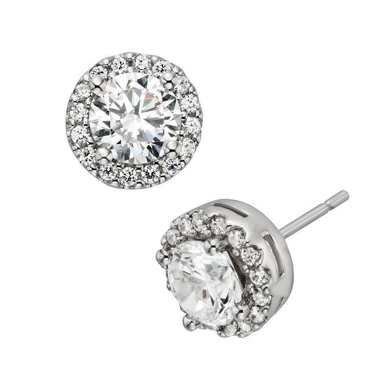 Diamonore Sterling Silver 2-ct. T.W. Simulated Diamond Halo Stud Earrings, Womens, White Product Image