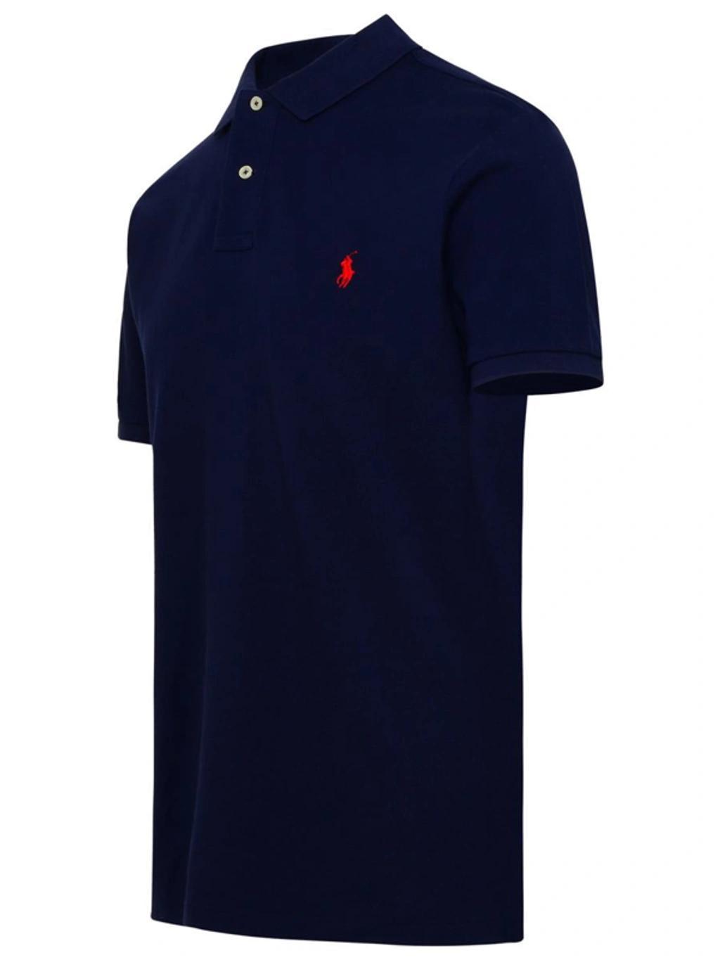 Cotton Mesh Slim-fit Polo Shirt In Blue Product Image