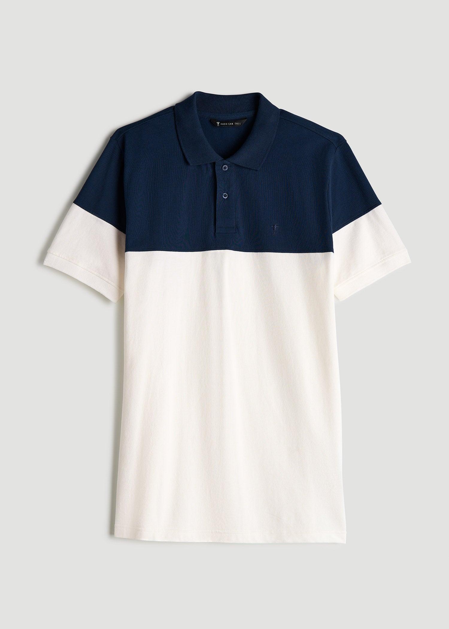 Classic Color-Block Tall Men's Polo Shirt in Marine Navy and Ecru Product Image