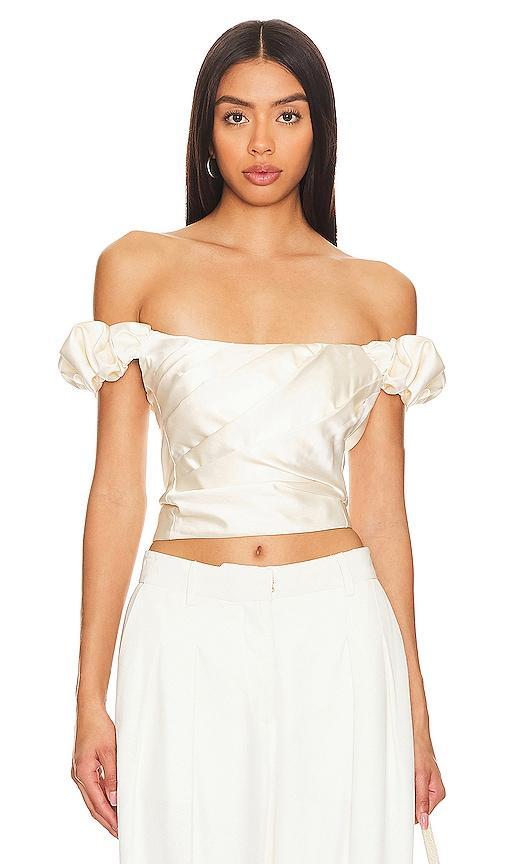 LoveShackFancy Ileana Pleated Off the Shoulder Satin Top Product Image