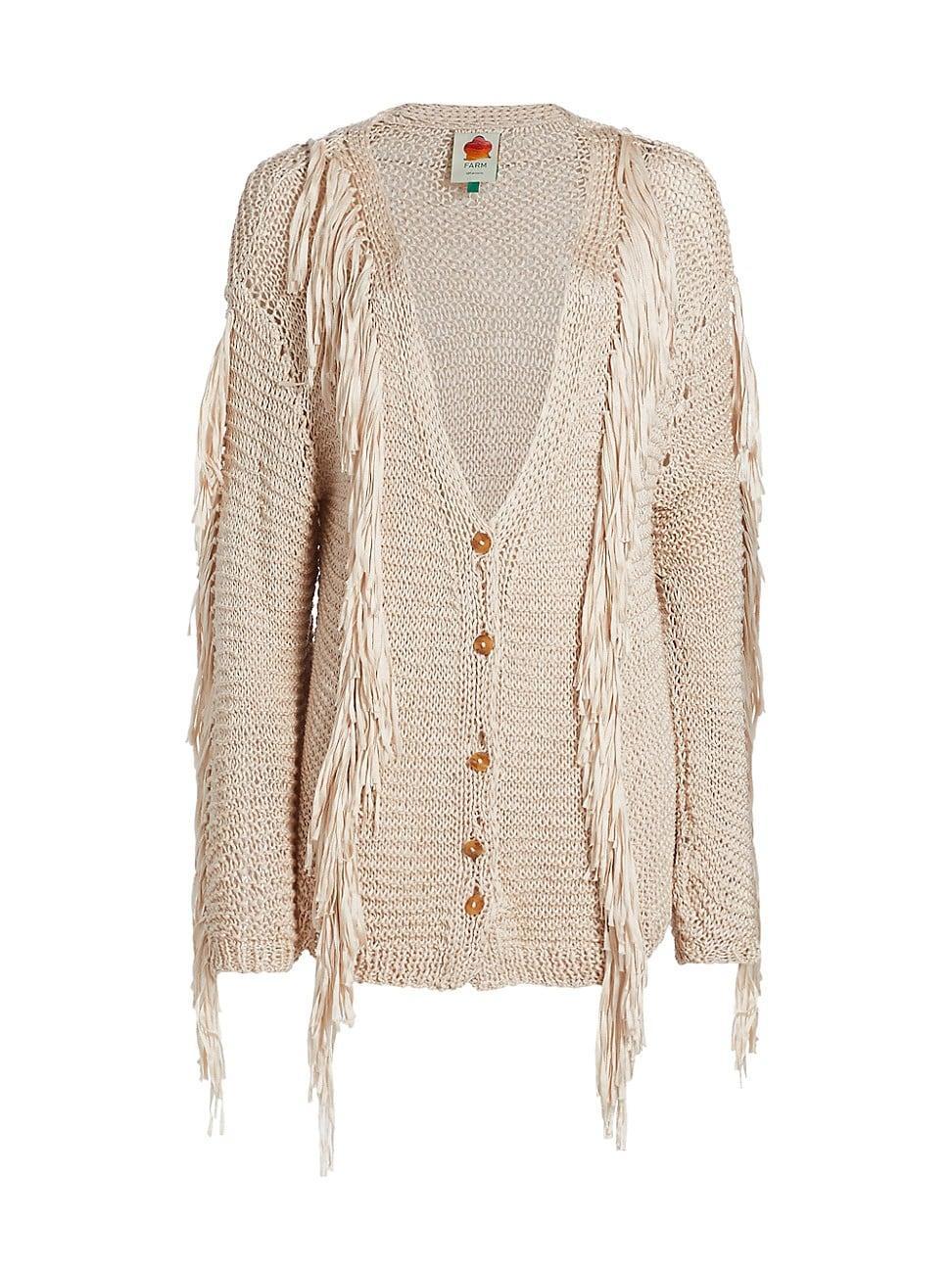 Womens Sand Striped Fringe Cardigan product image