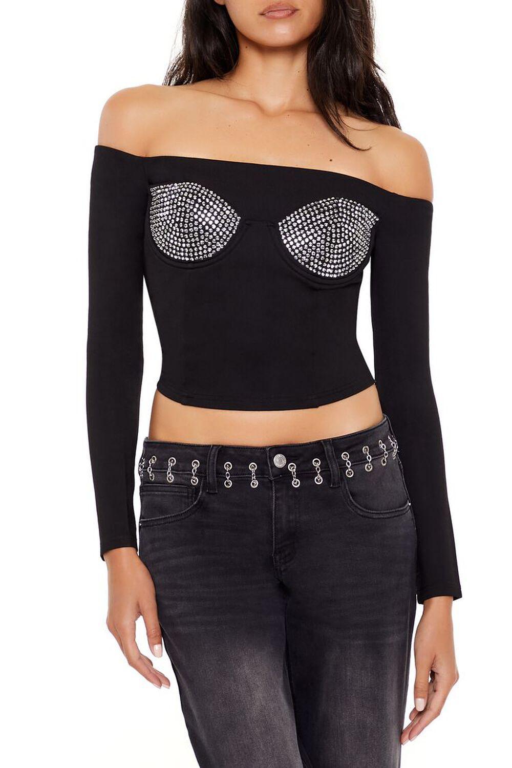 Rhinestone Off-the-Shoulder Top | Forever 21 Product Image