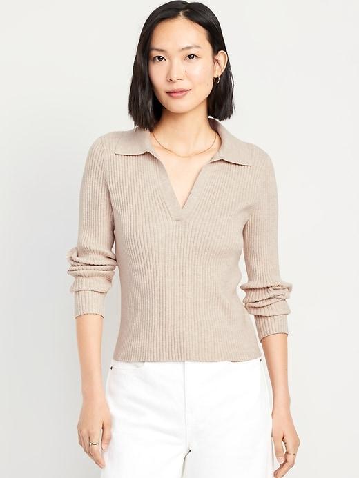 Ribbed Crop Polo Sweater Product Image